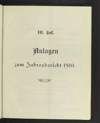 III. Teil. Anlagen zum Jahresbericht 1910.
