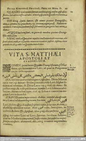 Vita S. Matthaei Apostoli Et Evangelistae