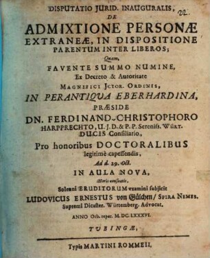 Disputatio Jurid. Inauguralis, De Admixtione Personae Extraneae, In Dispositione Parentum Inter Liberos