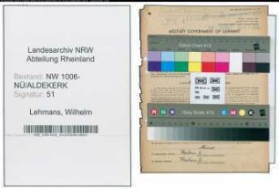 Entnazifizierung Wilhelm Lehmans , geb. 10.12.1887 (Landwirt)