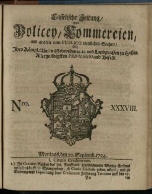Nro. XXXVIII, Montags, den 20. Septemb. 1734