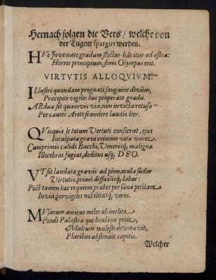 Hernach fogen die Vers/ welche von der Tugent spargirt werden.