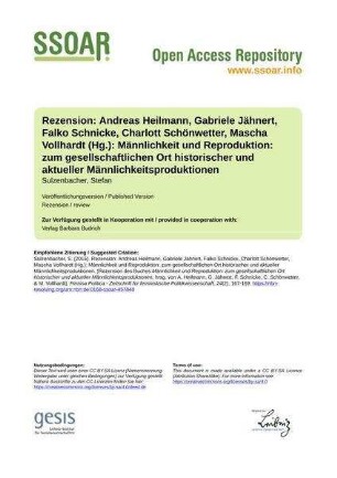 Rezension: Andreas Heilmann, Gabriele Jähnert, Falko Schnicke, Charlott Schönwetter, Mascha Vollhardt (Hg.): Männlichkeit und Reproduktion: zum gesellschaftlichen Ort historischer und aktueller Männlichkeitsproduktionen