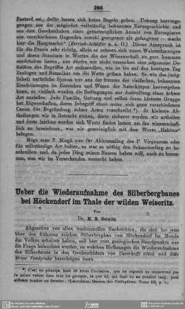 Ueber die Wiederaufnahme des Silberbergbaues bei Höckendorf im Thale der wilden Weiseritz