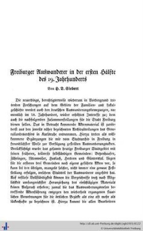 Freiburger Auswanderer in der ersten Hälfte des 19. Jahrhunderts.
