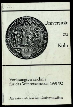 Vorlesungsverzeichnis Universität Köln WS1991/92