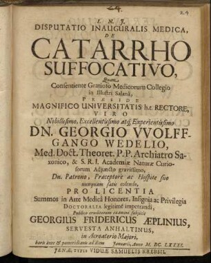 Disputatio Inauguralis Medica, De Catarrho Suffocativo