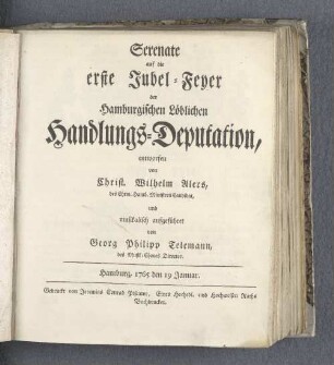 Serenate auf die erste Jubel-Feyer der Hamburgischen Löblichen Handlungs-Deputation (...)
