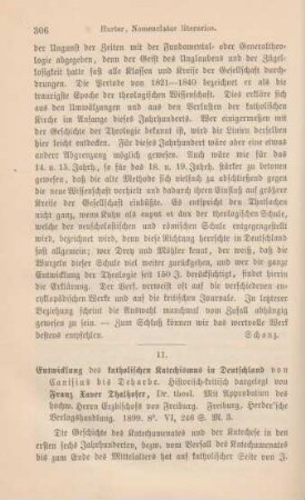 306-310 [Rezension] Thalhofer, Franz Xaver, Entwicklung des katholischen Katechismus in Deutschland von Canisius bis Deharbe