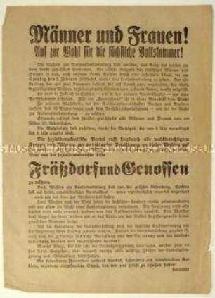 Aufruf der SPD zur Wahl der sächsischen Volkskammer 1919