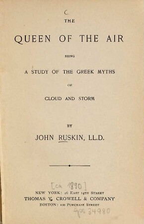 The queen of the air : Being a study of the Greek myths of cloud and storm