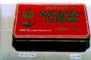 Blechdose für "100 CIGARETTEN GOLD 'PHÄNOMEN MONA-LISA', 100 St.m.Gold-Mundstück"