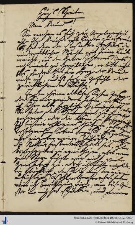 Brief von Johann Leonhard Hug an Franz Karl Grieshaber (16.02.1837)