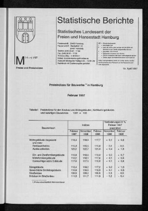 Preisindizes für Bauwerke in Hamburg Februar 1997