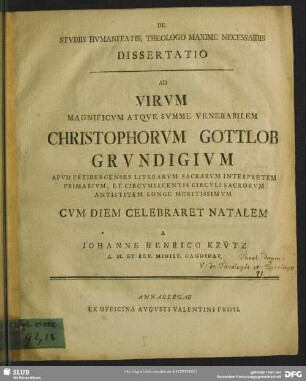 De Studiis Humanitatis, Theologo Maxime Necessariis : Dissertatio