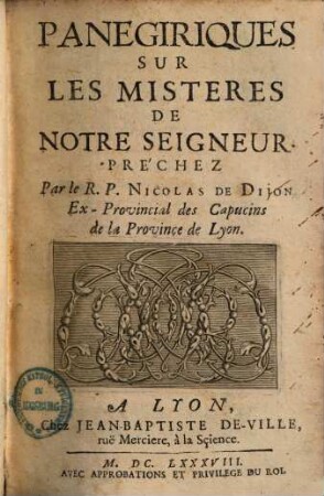 Panegiriques sur les Misteres de notre seigneur