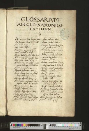 Glossarium anglo-saxonico-latinum.
