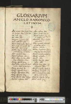 Glossarium anglo-saxonico-latinum.