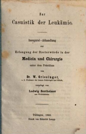 Zur Casuistik der Leukämie : Inaugural-Abhandlung ...