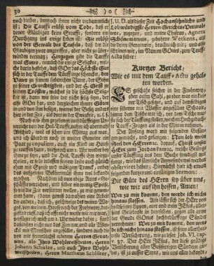 Kurzer Bericht, Wie es mit dem Tauff-Actu gehalten worden