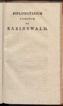 Diplomatarium Comitum De Rabinswald