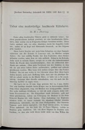 Ueber eine merkwürdige leuchtende Käferlarve.