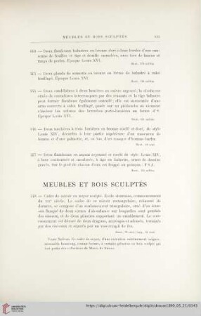 Meubles et Bois Sculptés (Nr. 448 - 464)