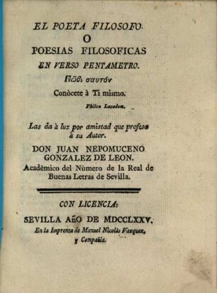 El Poeta Filosofo O Poesias Filosoficas En Verso Pentametro, [6]