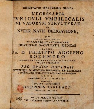 Diss. inaug. med. de necessaria funiculi umbilicalis vi vasorum structurae in nuper natis deligatione