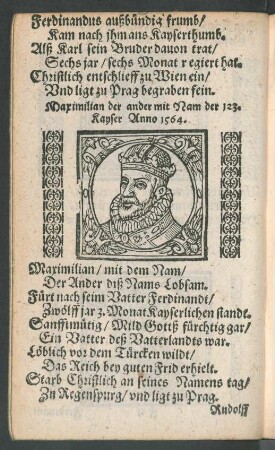 Maximilian der ander mit Nam der 123. Kayser Anno 1564.