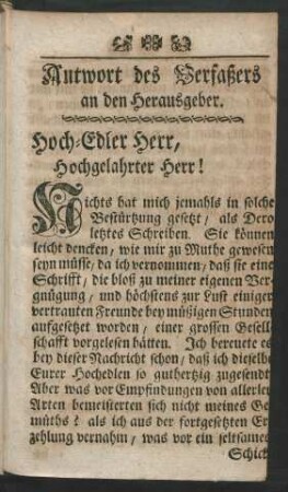 Antwort des Verfaßers an den Herausgeber