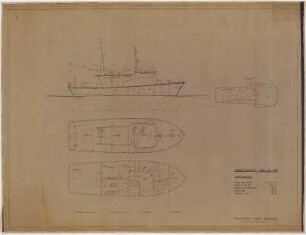 Generalplan zum Arbeitsschiff Bau-Nr. 1366, Krögerwerft, Rendsburg