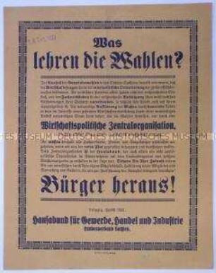 Propagandaflugblatt des Hansabundes mit einem Aufruf zum Beitritt