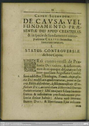 Caput Secunda De Causa, Vel Fundamento Praesentiae Dei Apud Creaturas: & in specie de fundamento omnipraesentiae Christi secundum humanam naturam