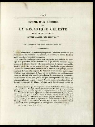 Résumé d'un Mémoire sur La mécanique Céleste.