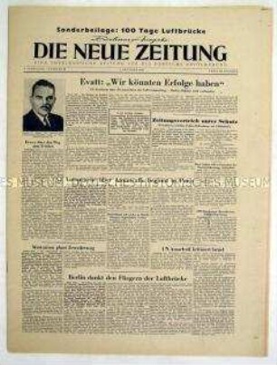 Wochenzeitung der US-Armee "Die Neue Zeitung" (Berliner Ausgabe) im verkleinerten Format zur Verbreitung in der Sowjetischen Besatzungszone
