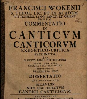 Commentatio in Canticum canticorum exeg. succincta