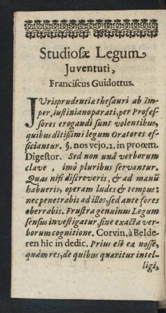 Studiosae Legum Juventuti, Franciscus Guidottus.