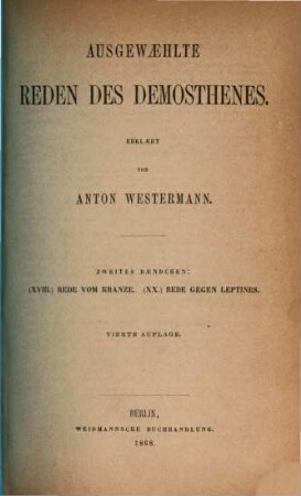 Ausgewählte Reden des Demosthenes, 2. Rede vom Kranze. Rede gegen Leptines
