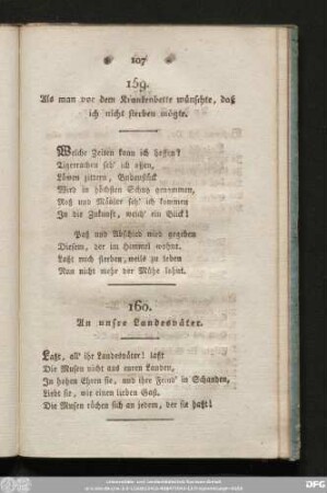 159. Als man vor dem Krankenbette wünschte, daß ich nicht sterben mögte.