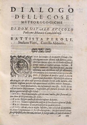 DIALOGO DELLE COSE Meteorologiche