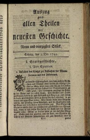 Neun und vierzigstes Stück. Coburg, den 3. Dec. 1749.