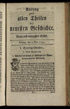 Neun und vierzigstes Stück. Coburg, den 3. Dec. 1749.