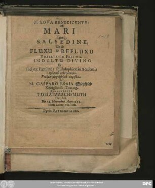De Mari Eiusq[ue] Salsedine, Ut & Fluxu & Refluxu : Dissertatio Physica Indultu Divino ...