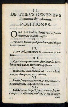 II. De Tribus Generibus bonorum, & malorum.