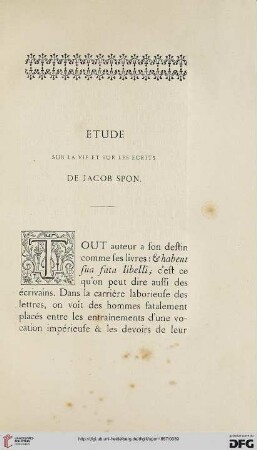Etude sur la vie et sur les ecrits de Jacob Spon