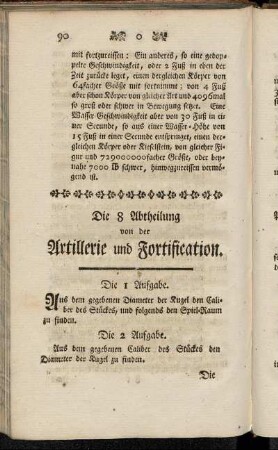 Die 8 Abtheilung von der Artillerie und Fortification.