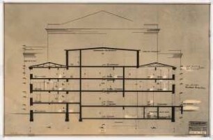 Stadthalle, Mülheim an der Ruhr Umbau: Querschnitt Bühnenhaus 1:100