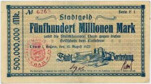 Geldschein / Notgeld, 500 Millionen Mark, 10.8.1923