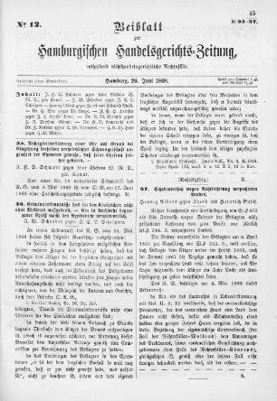 Beiblatt zur hamburgischen Handelsgerichts-Zeitung No. 12. Hamburg, 20. Juni 1868.